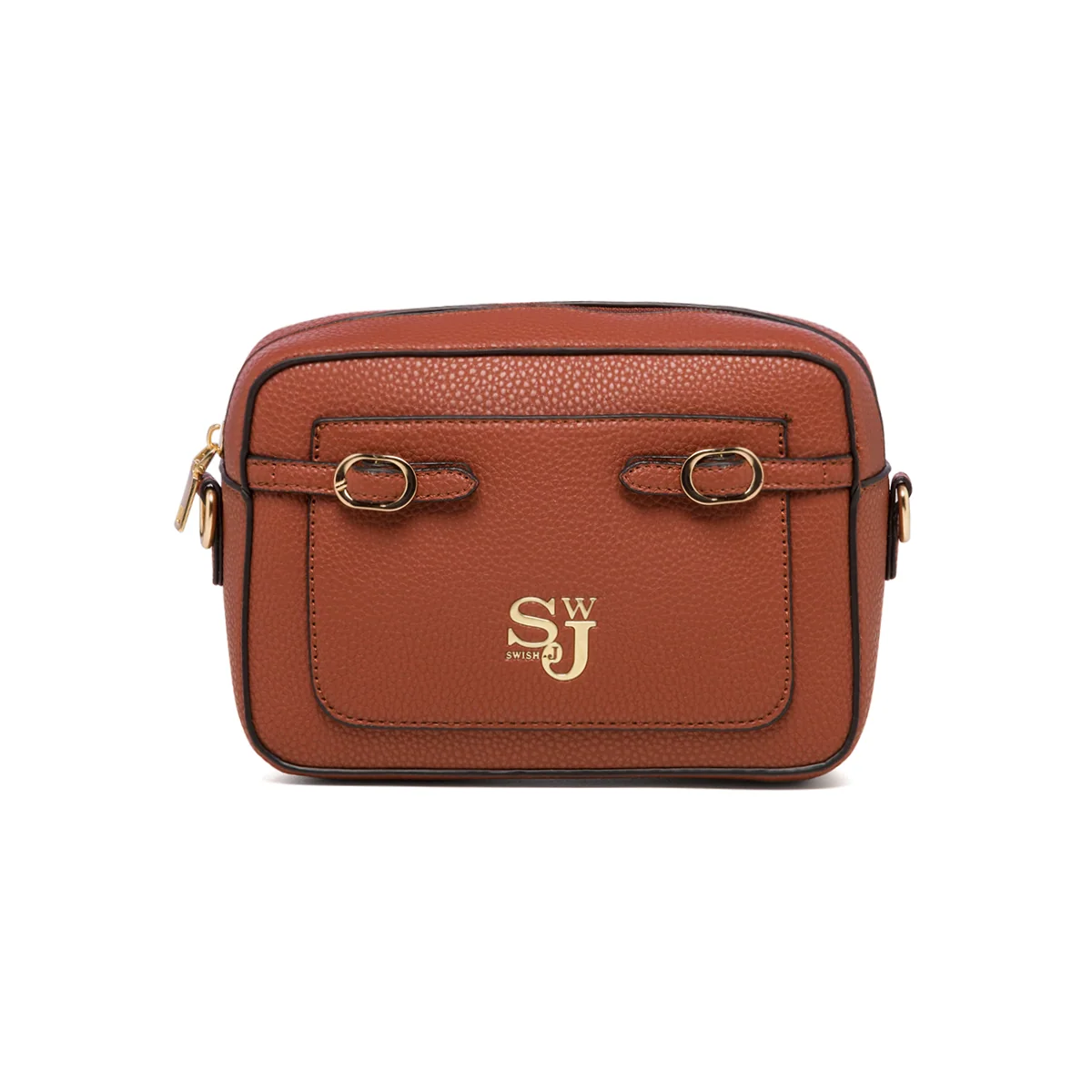 Borsa a tracolla color cuoio da donna con logo in metallo Swish Jeans Alina
