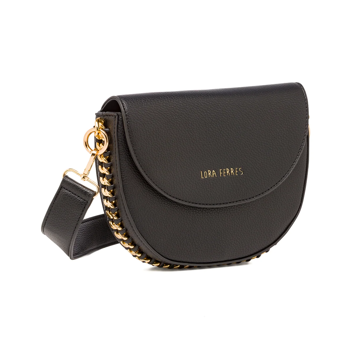 Borsa a tracolla da donna Lora Ferres nera con catena decorativa oro