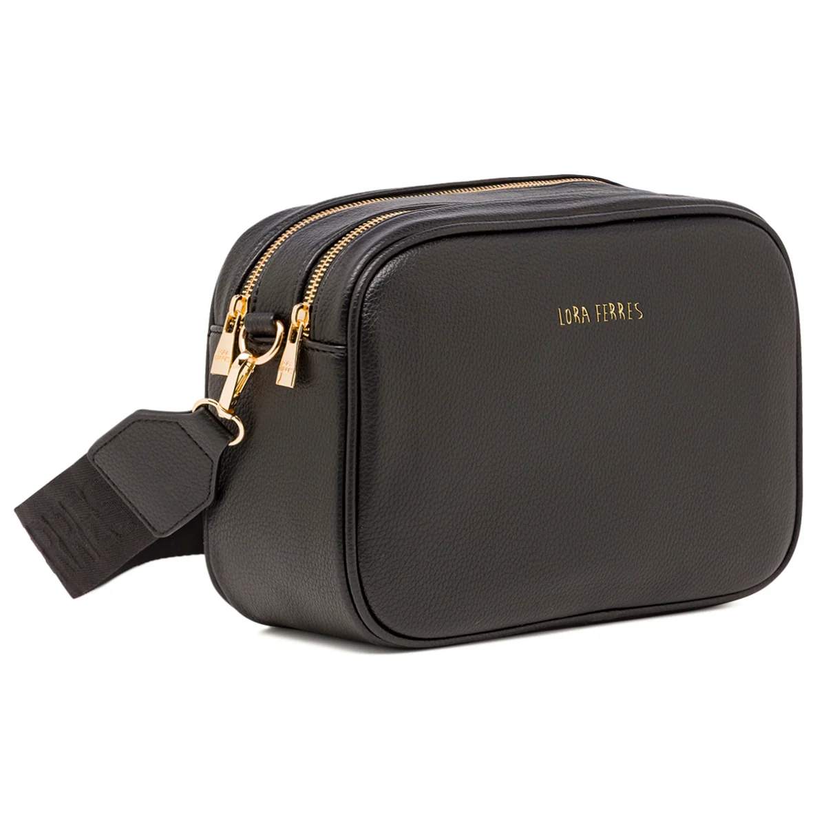 Borsa a tracolla da donna Lora Ferres nera con zip doppie