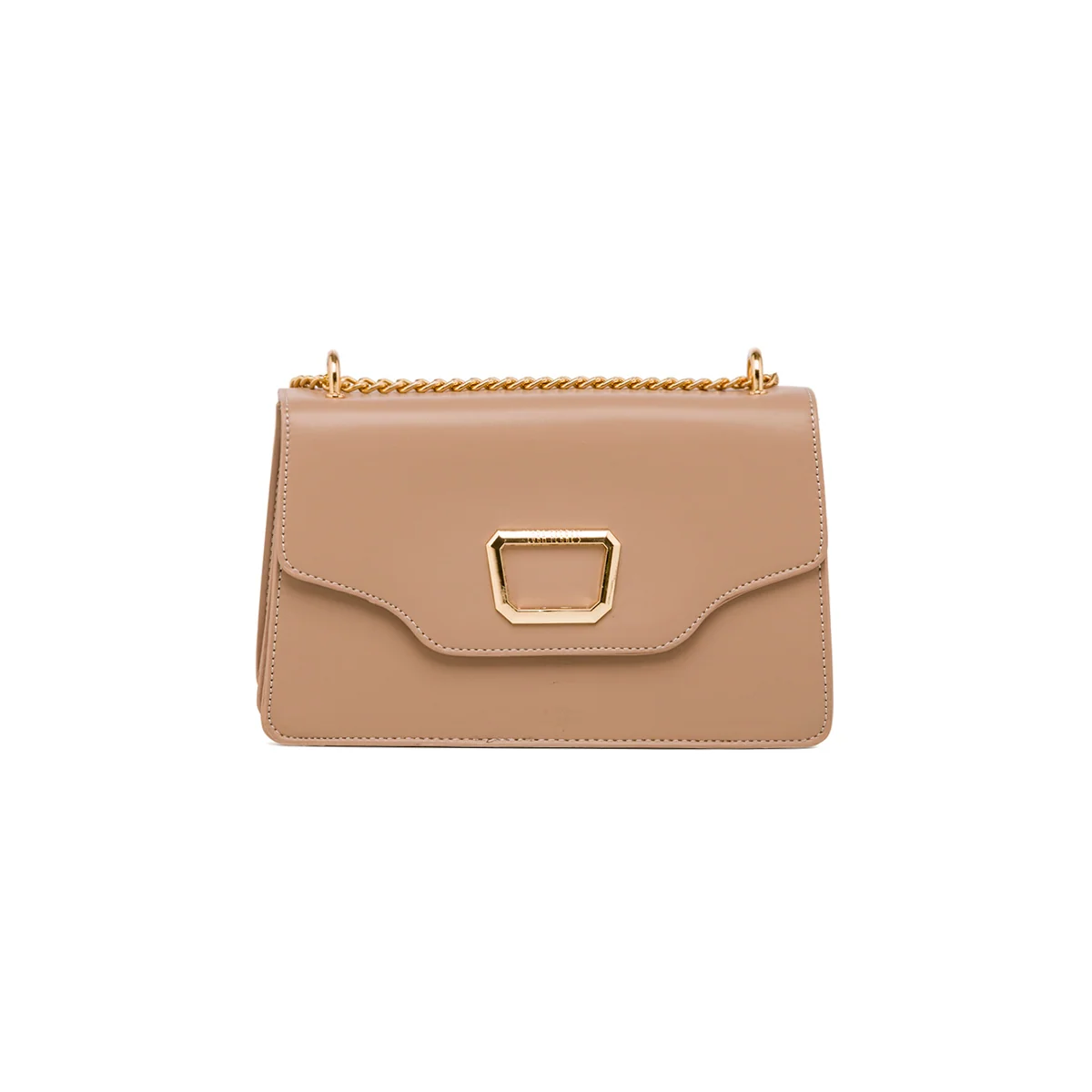 Borsa a tracolla da donna taupe con logo in metallo Lora Ferres