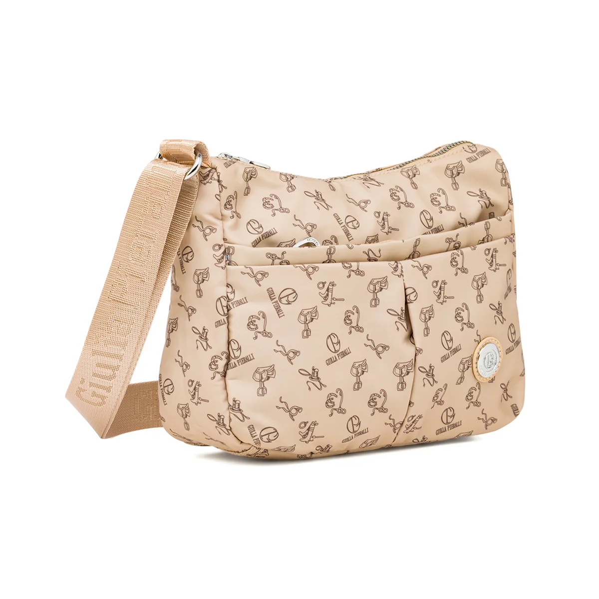 Borsa a tracolla Giulia Pieralli da donna taupe con stampa all-over