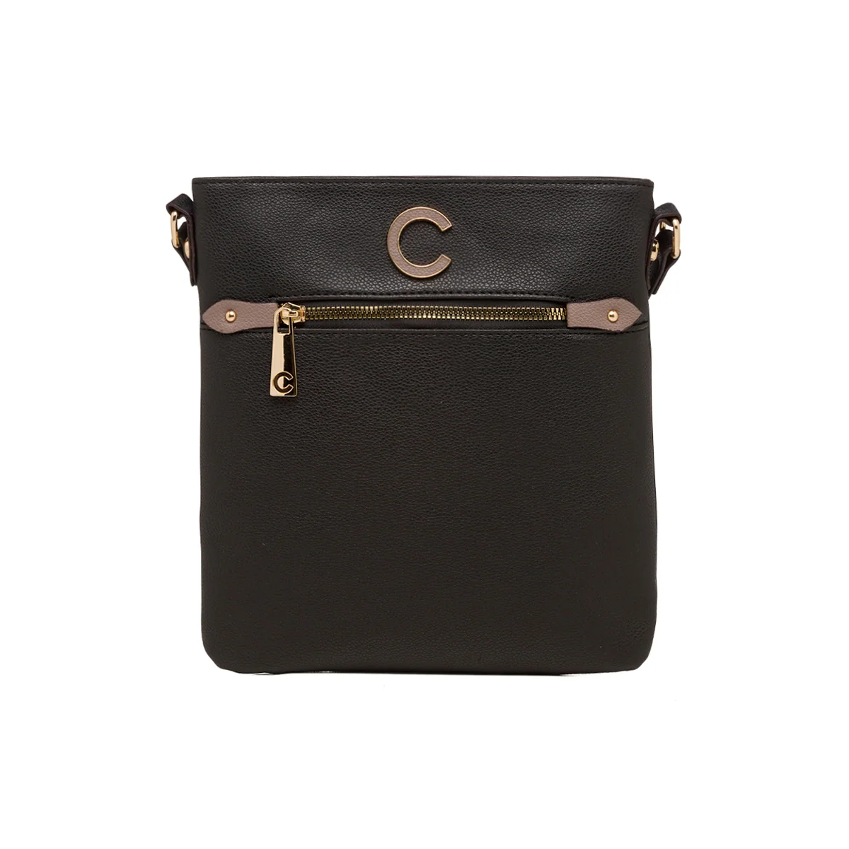 Borsa a tracolla nera da donna con zip frontale Carrera First