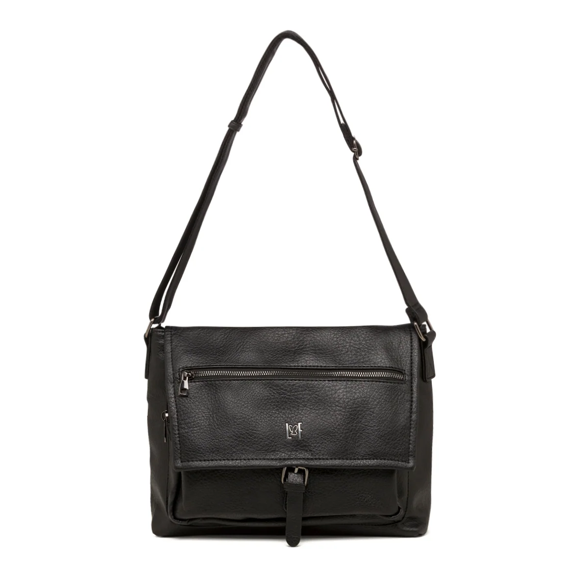 Borsa a tracolla nera da donna con zip frontale Lora Ferres