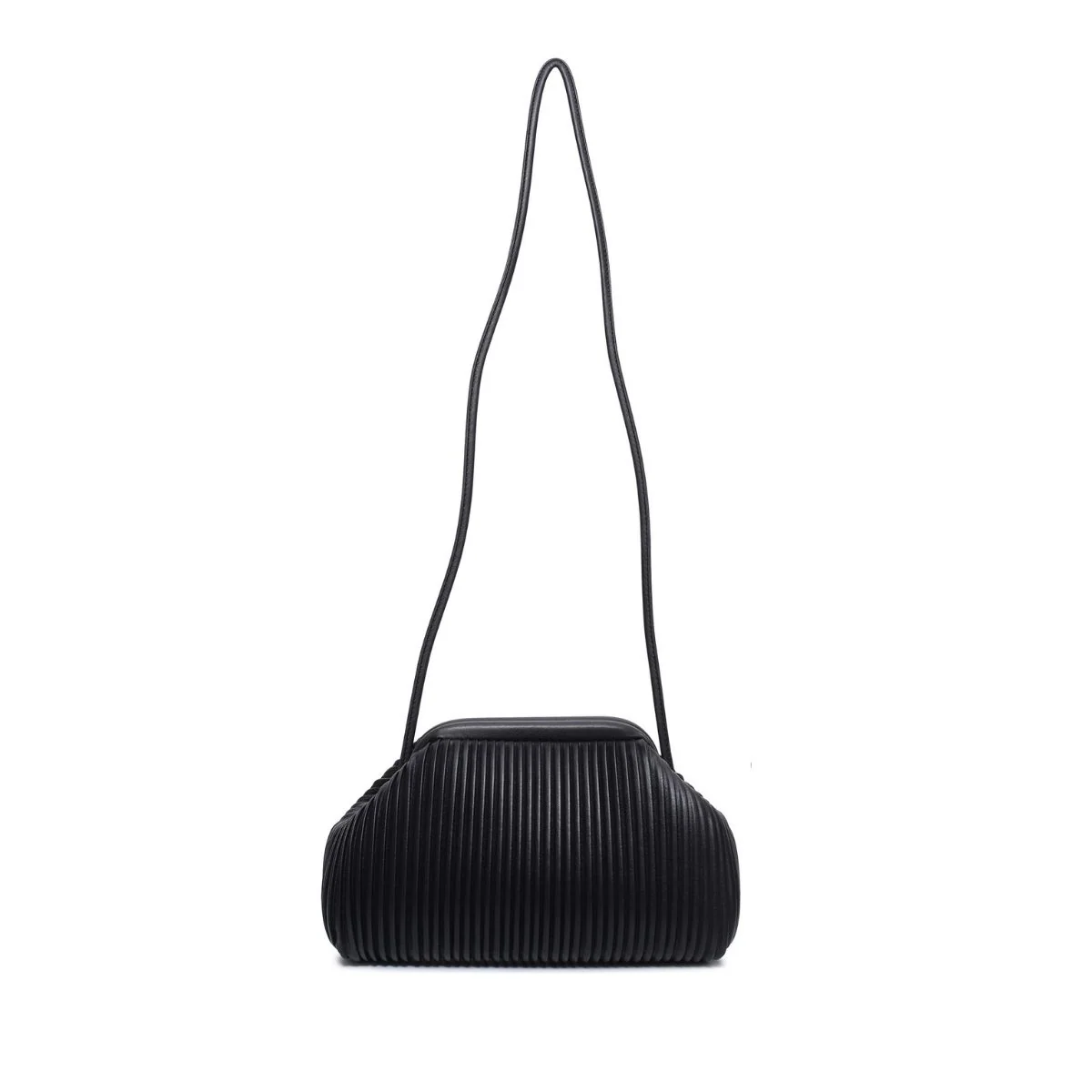 Borsa a tracolla nera effetto plissettato Lora Ferres