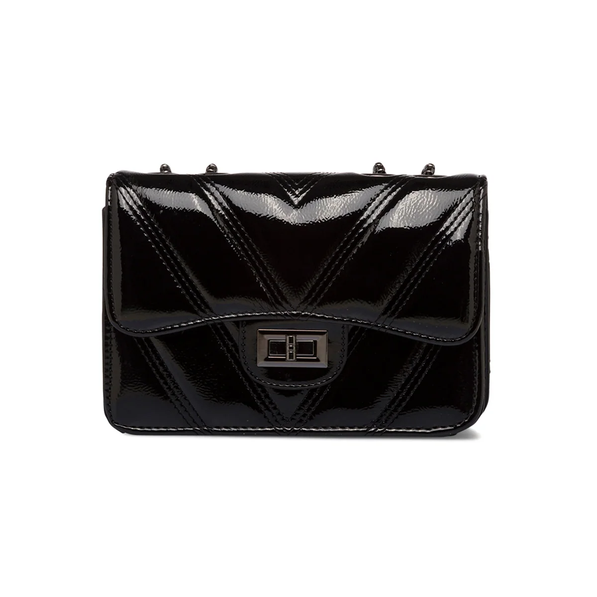 Borsa a tracolla nera effetto vernice da donna Lora Ferres