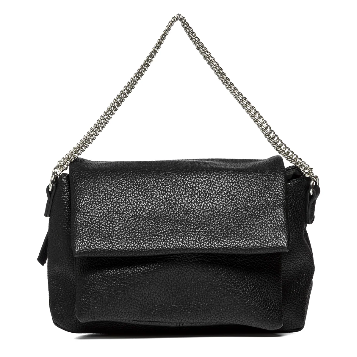 Borsa a tracolla nera in similpelle martellata Numero Uno