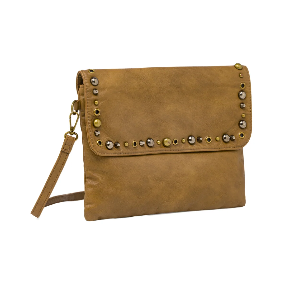Borsa a tracolla Swish Jeans marrone da donna con borchie