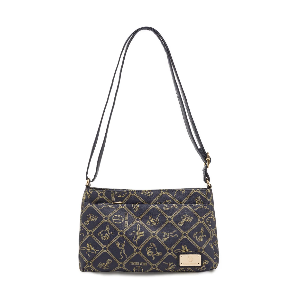 Borsa blu da Donna con stampa monogram e dettagli oro Giulia Pieralli