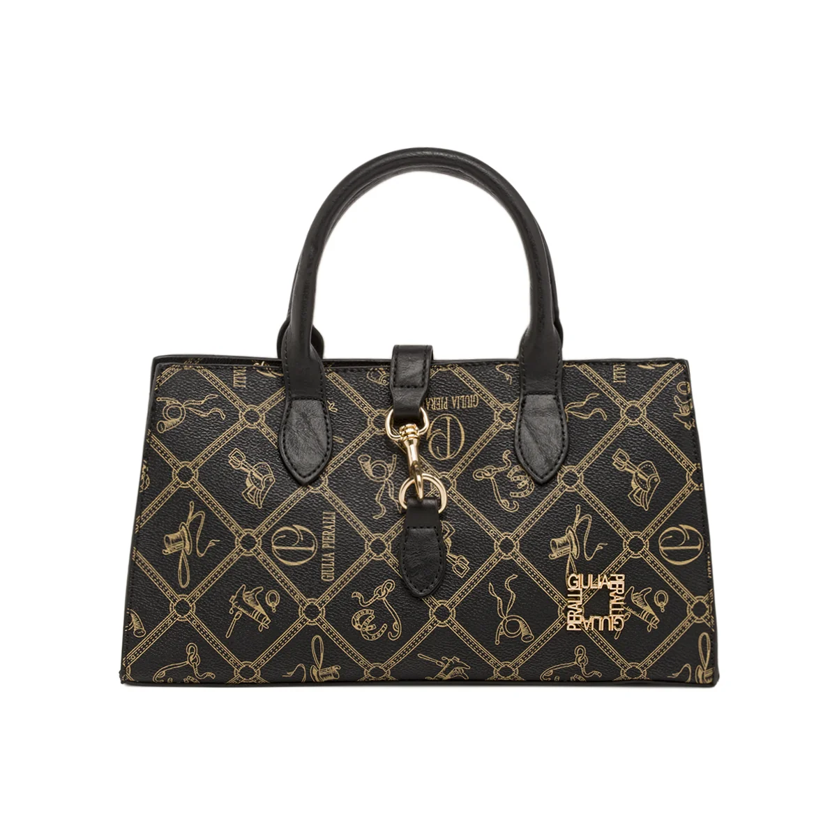 Borsa da Donna nera con stampa monogram e tracolla Giulia Pieralli