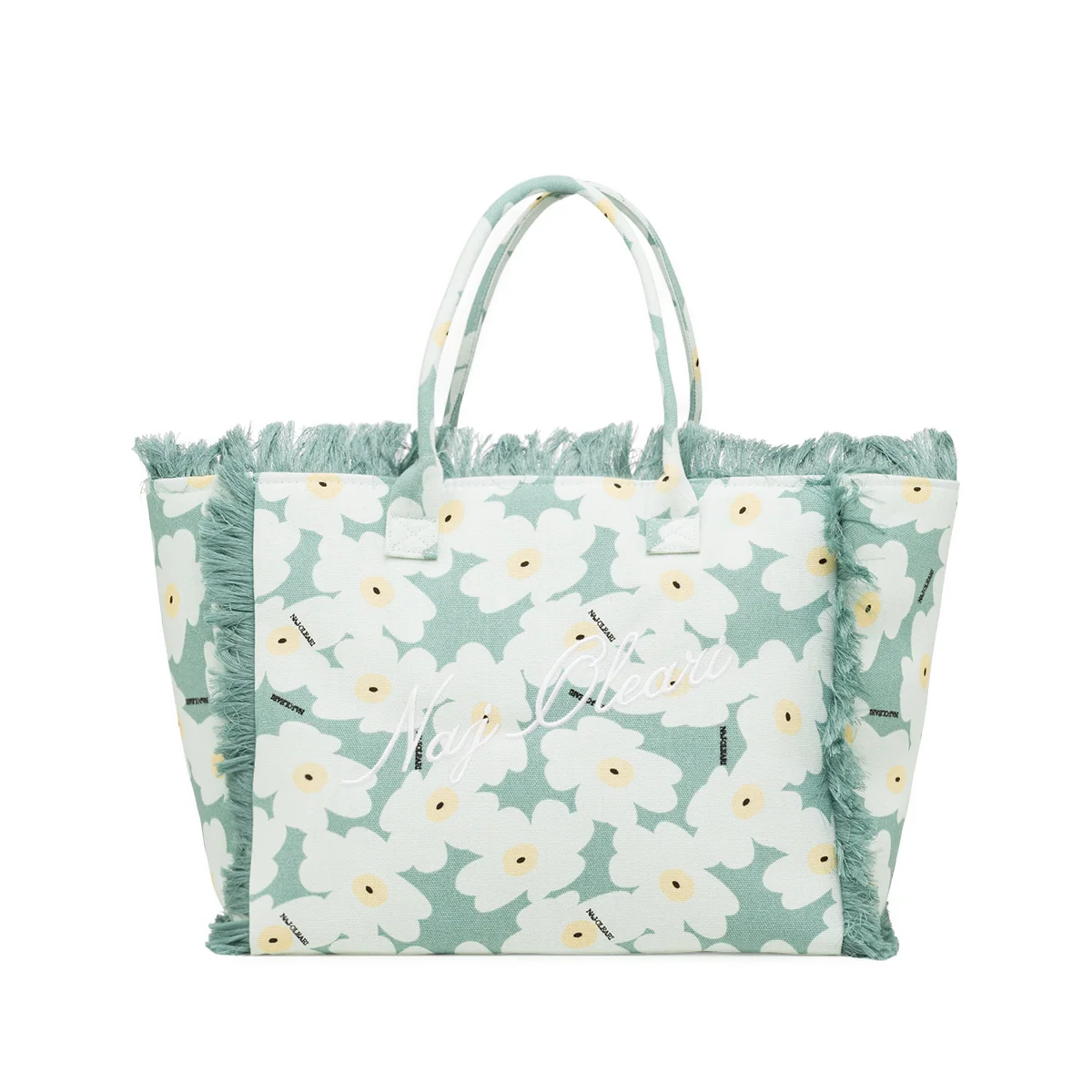 Borsa da mare azzurra da Donna con frange e stampa floreale Naj Oleari