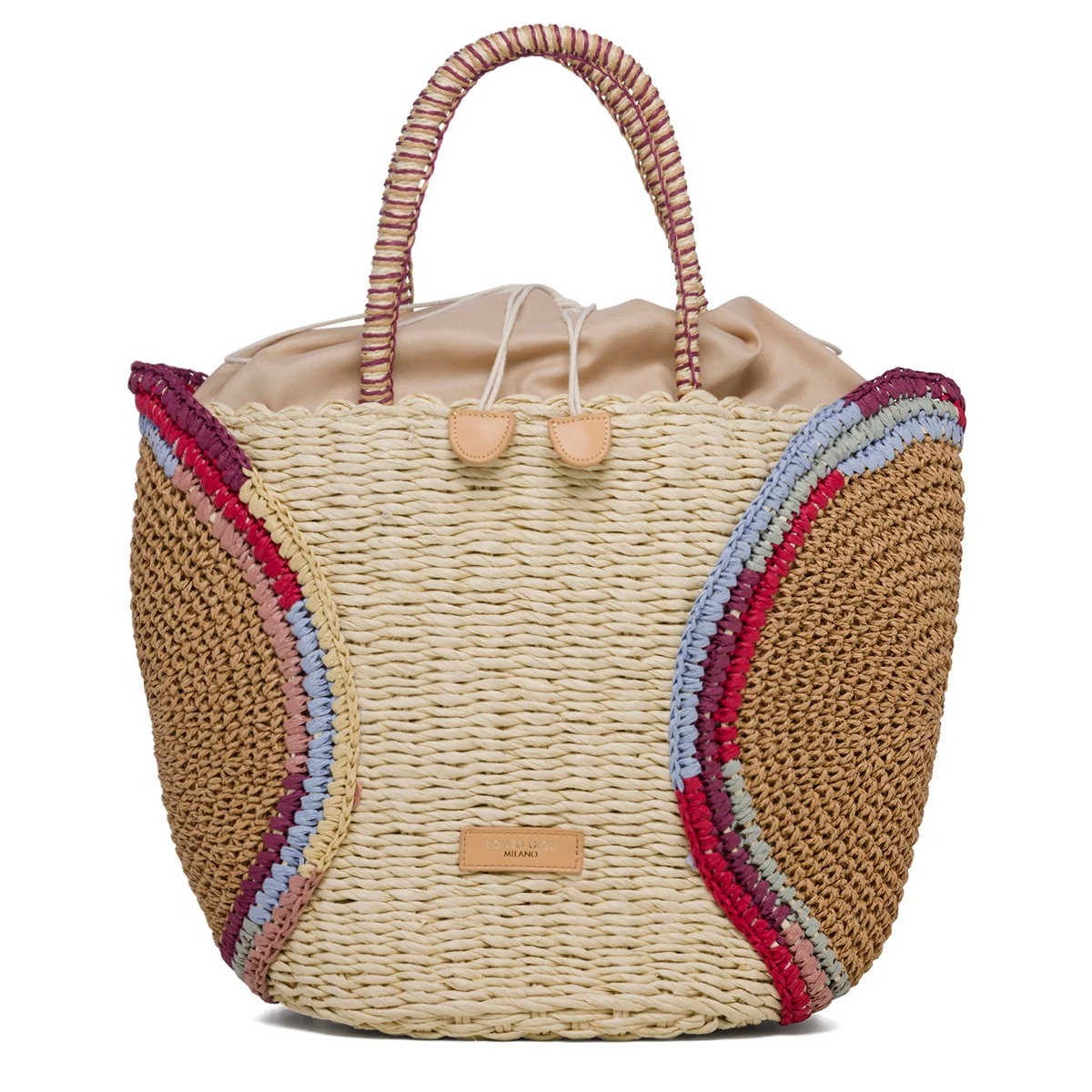 Borsa da mare effetto paglia con dettagli marroni Romeo Gigli Aura