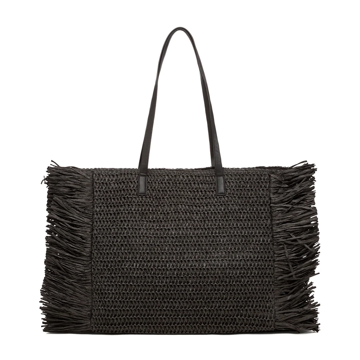 Borsa da mare nera effetto paglia Lora Ferres