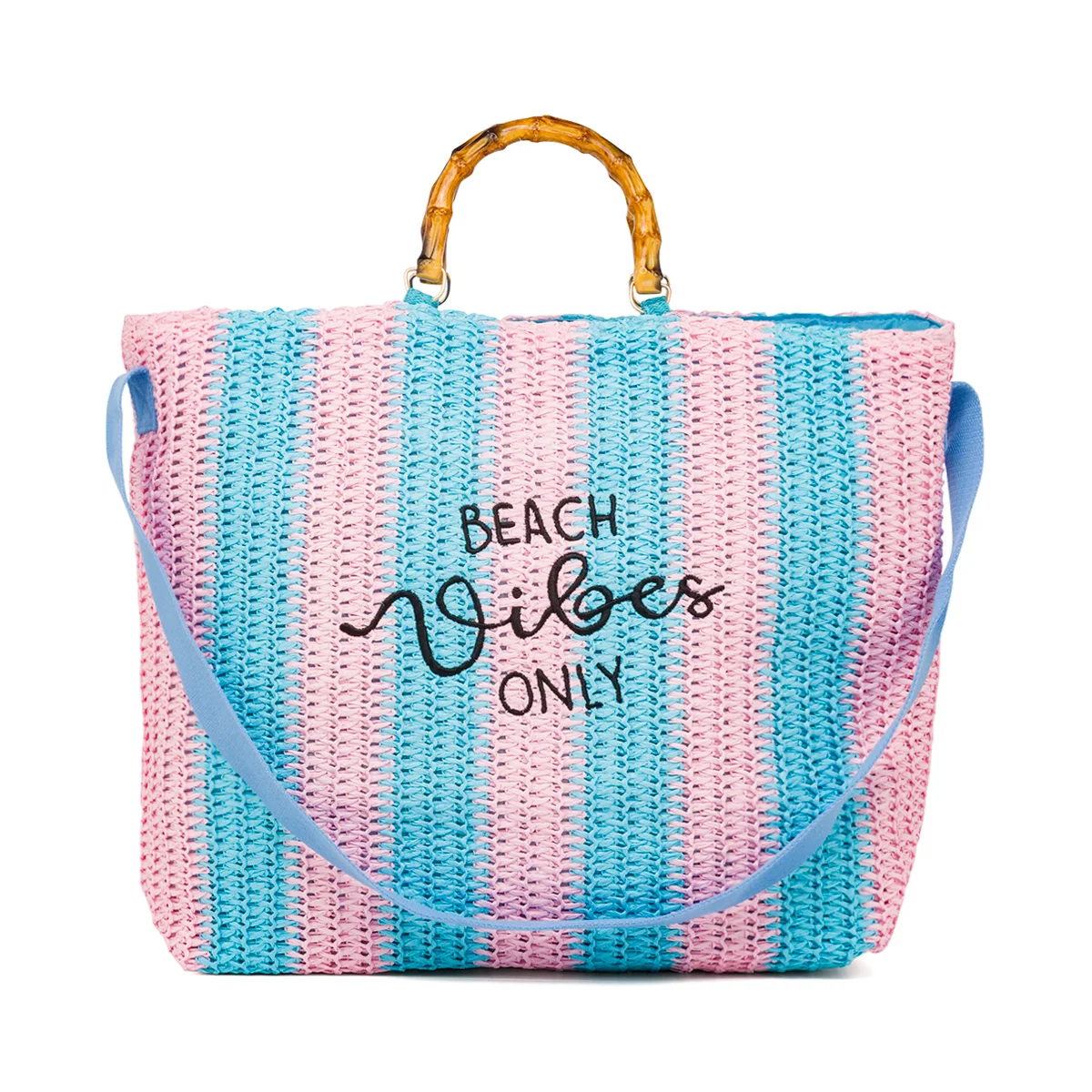 Borsa Mare da Donna a righe azzurro e rosa effetto rafia Swish Jeans