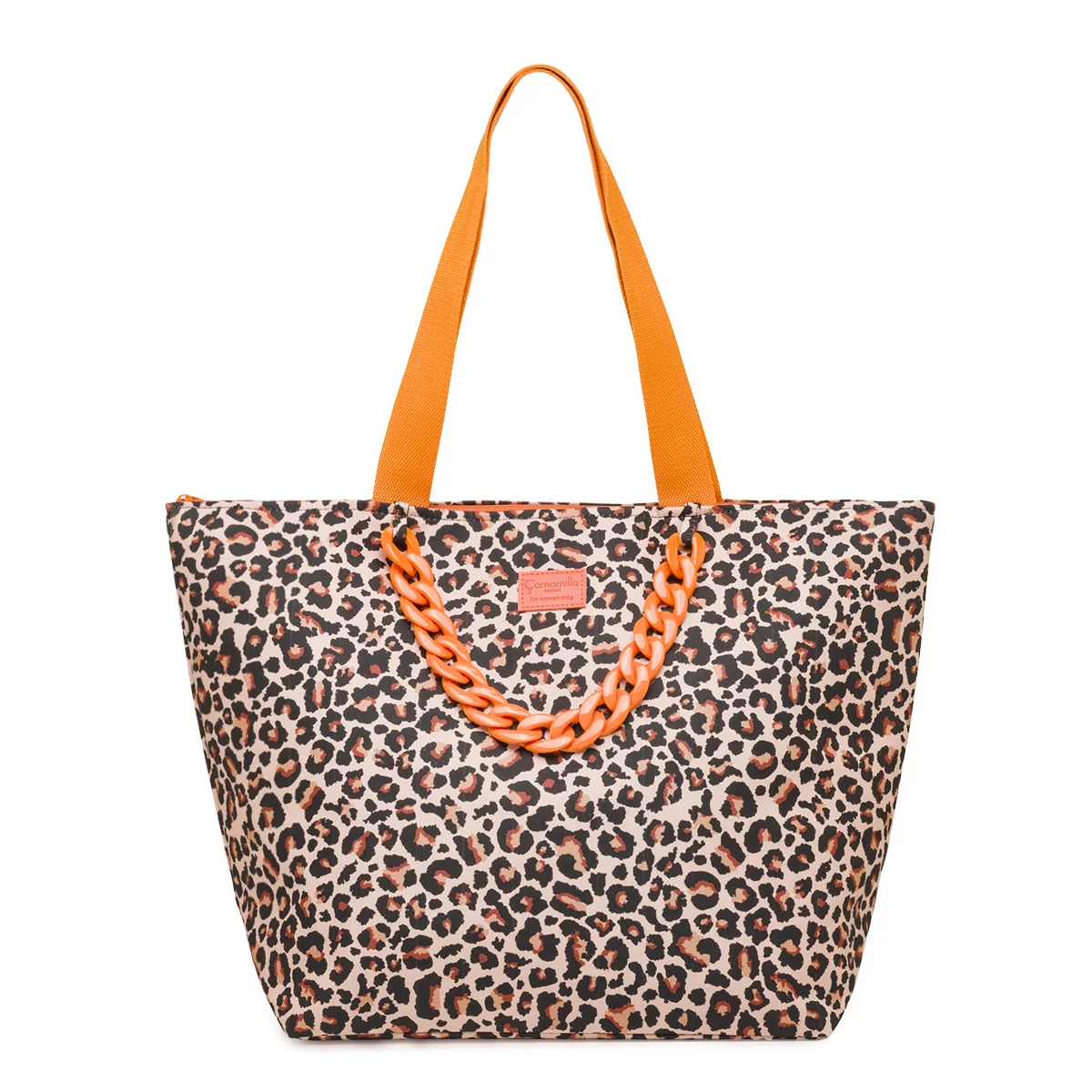 Borsa mare da Donna leopardata con dettagli arancioni Camomilla Milano