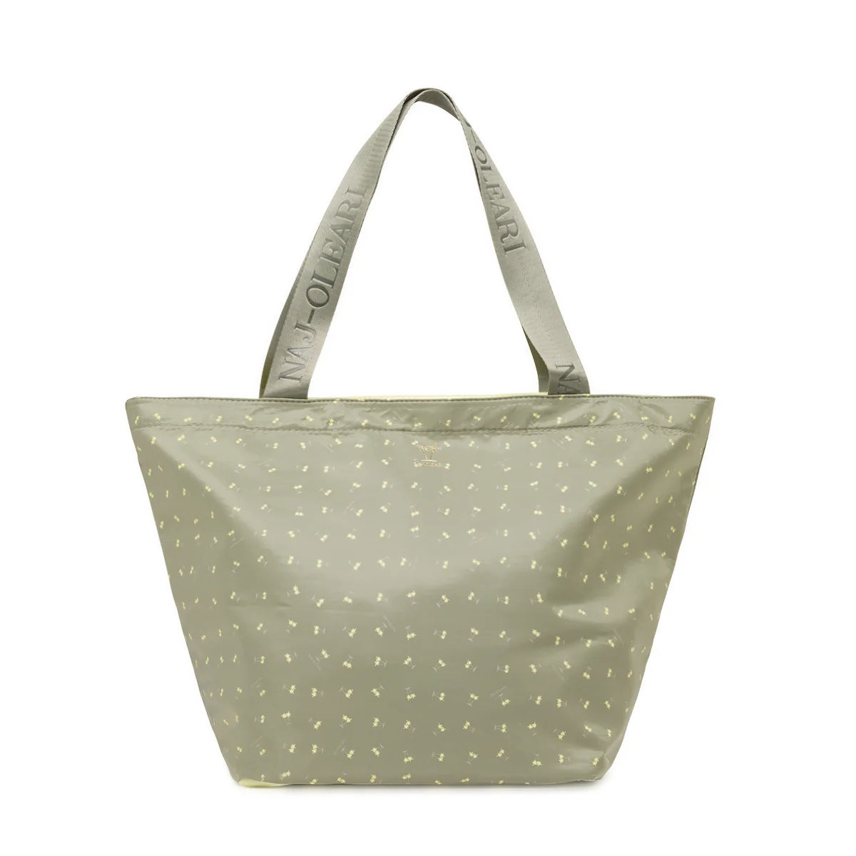 Borsa mare Donna khaki con stampa palme e spallacci logati Naj Oleari