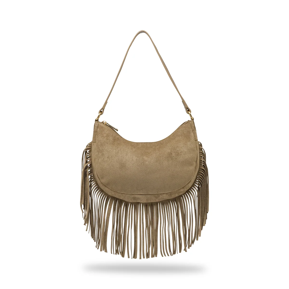 Borsa taupe effetto scamosciato Donna con frange Lora Ferres