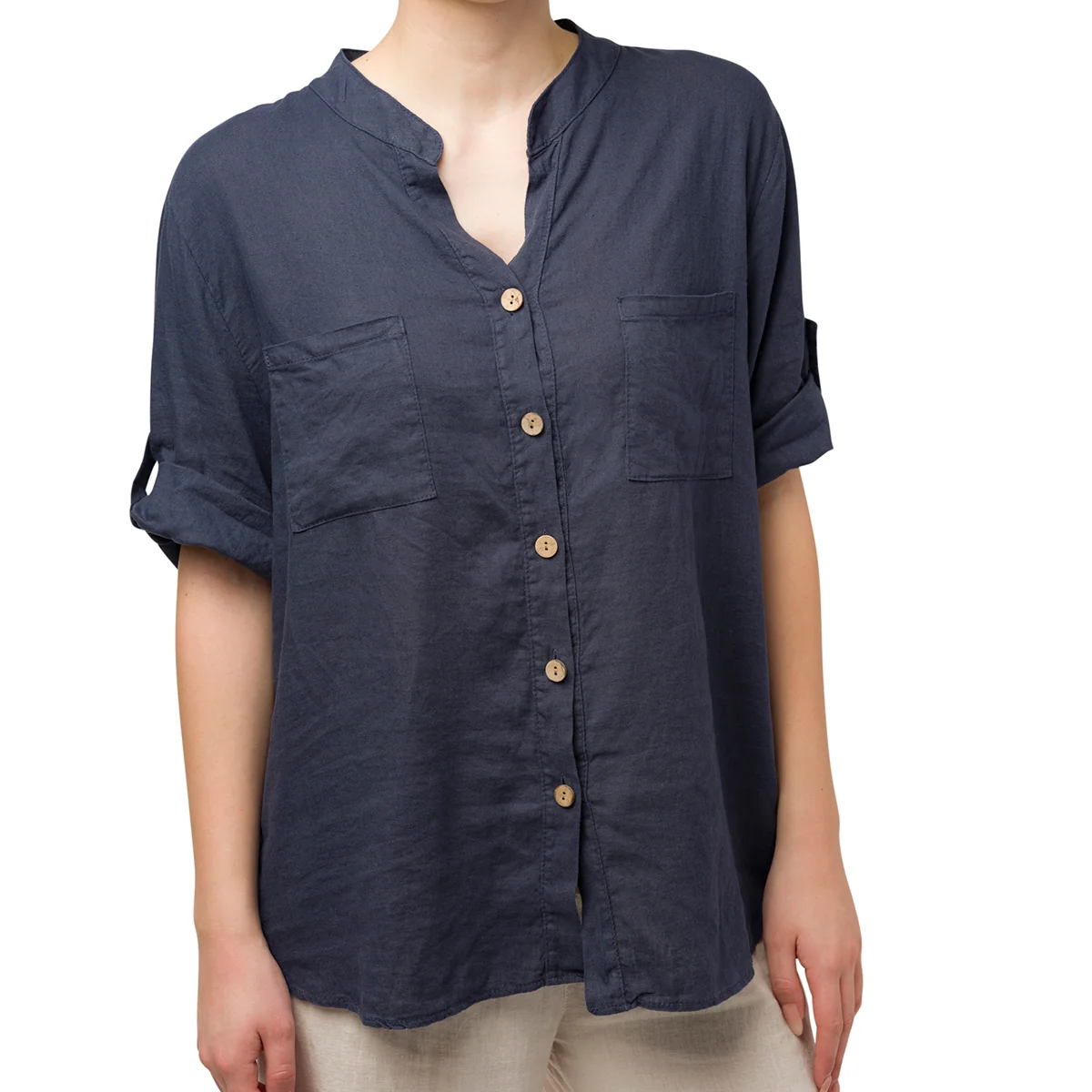 Camicia da donna misto lino blu Swish Jeans