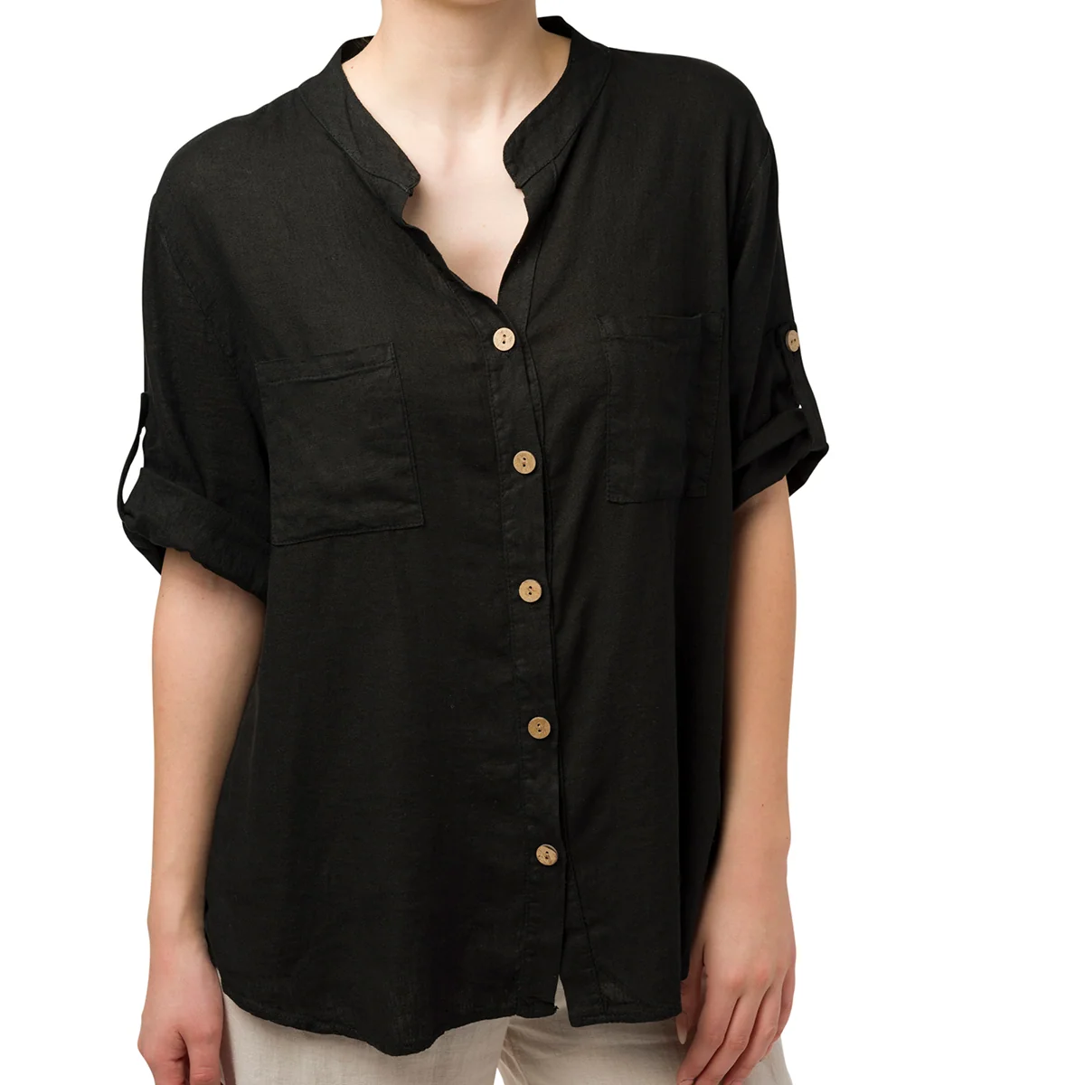 Camicia da donna misto lino nera Swish Jeans
