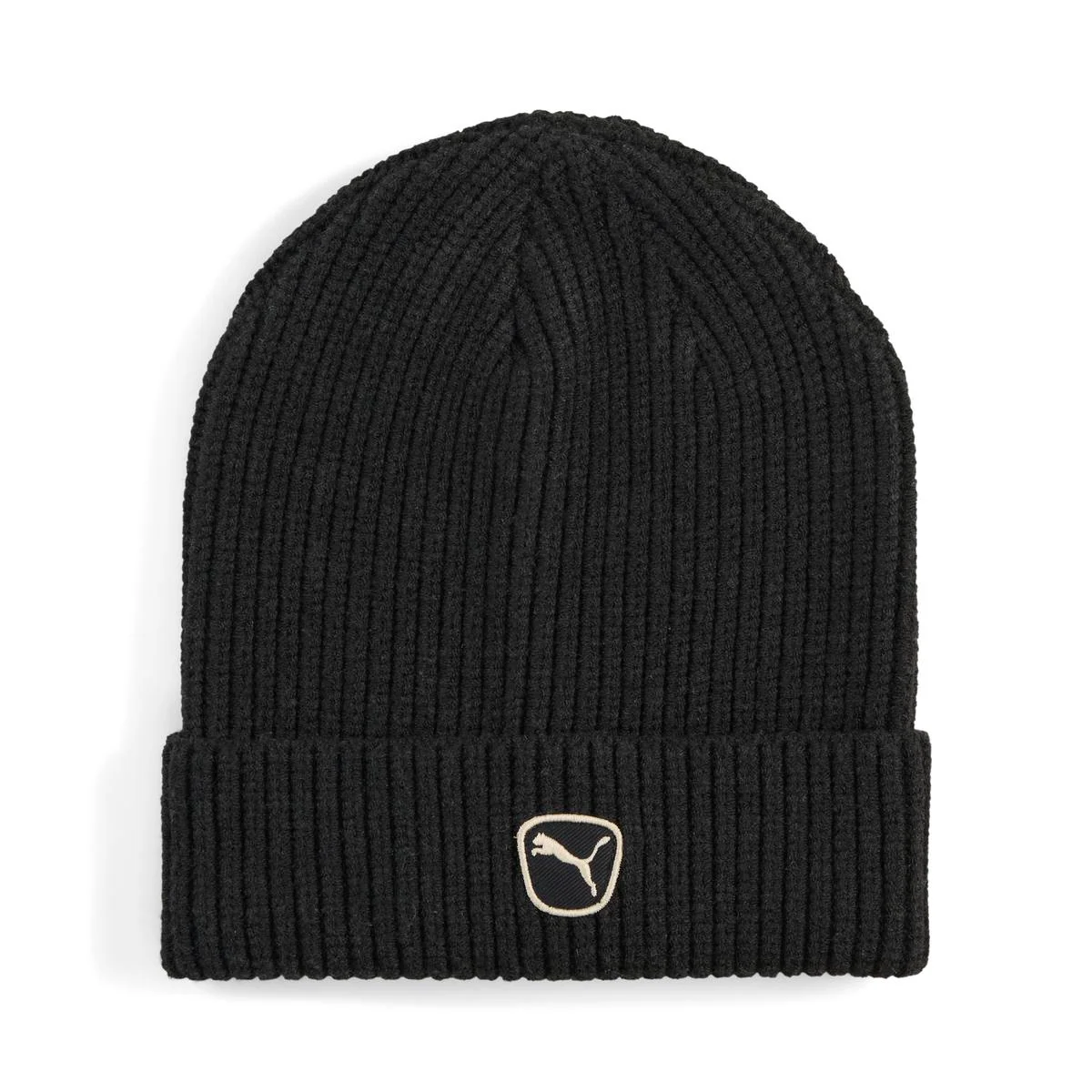 Cappello beanie in maglia a coste nero Unisex con risvolto Puma Cat