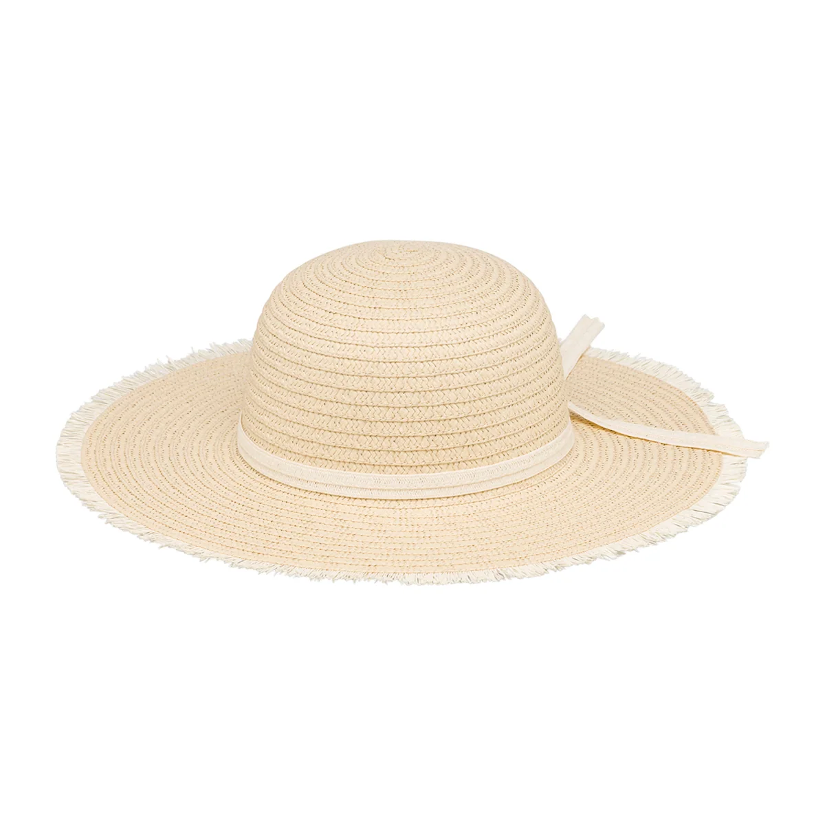 Cappello di paglia beige da donna a tesa larga con frangette Lora Ferres