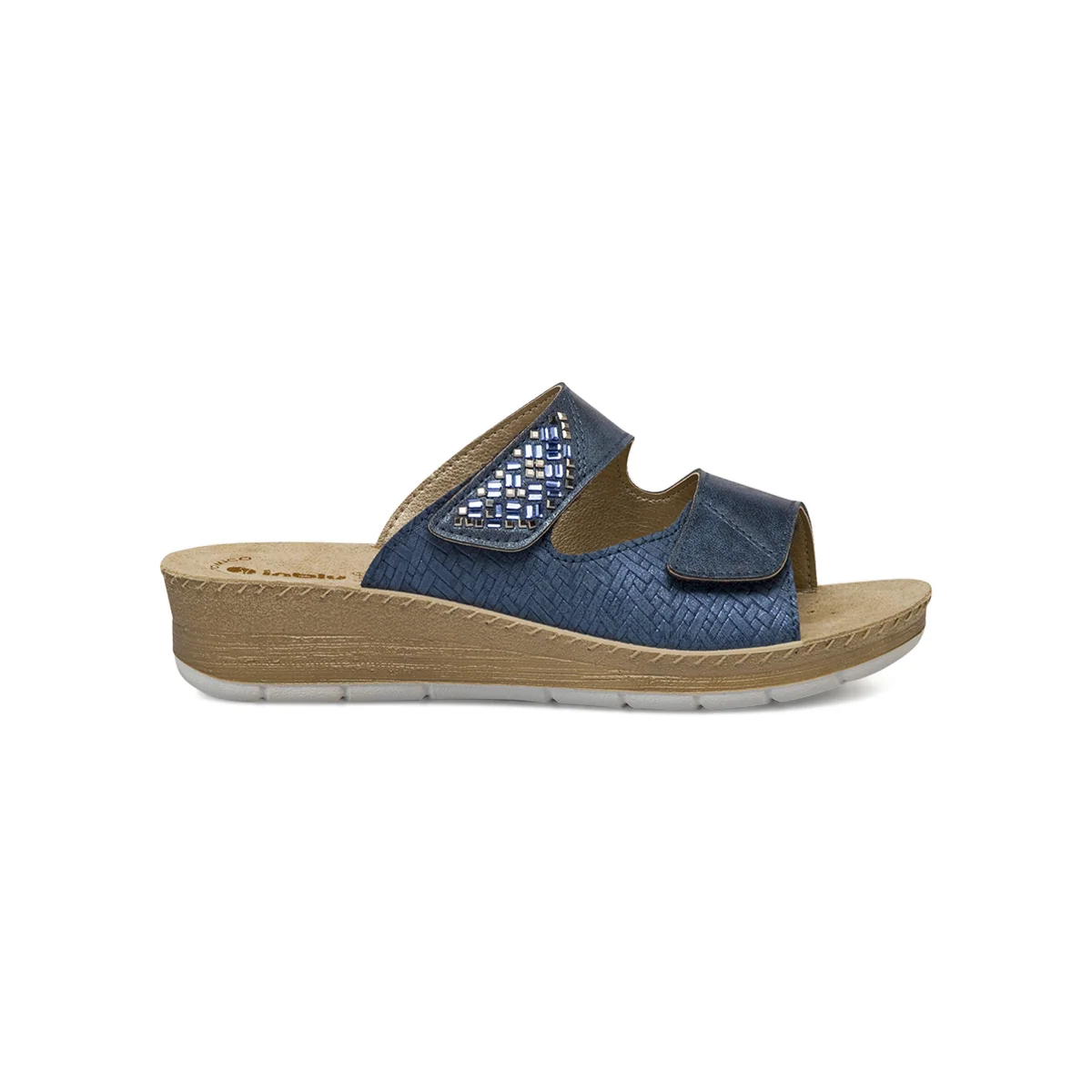 Ciabatte a Doppia Fascia da Donna blu con Strass e Zeppa 4 cm | Inblu
