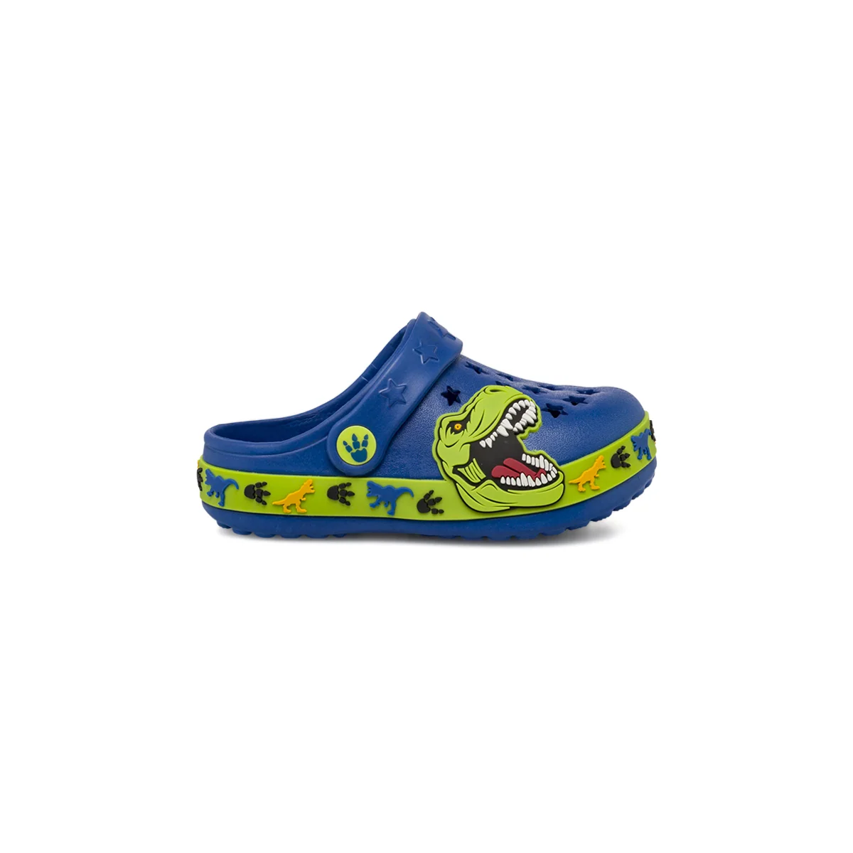 Ciabatte a sabot blu da Bambino con T-Rex e fori a stella Dinosauri