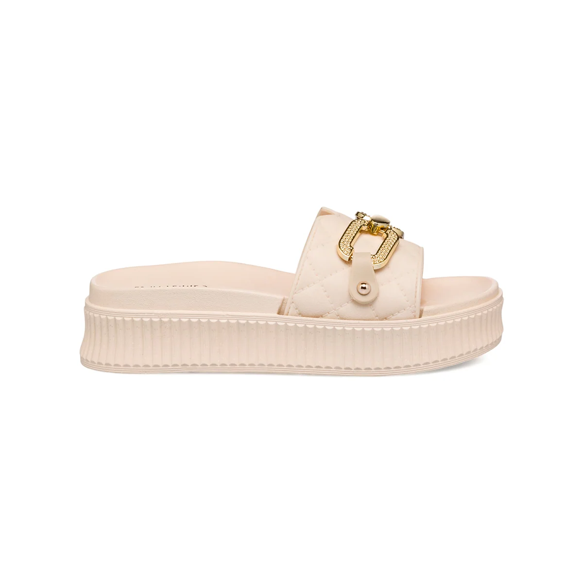 Ciabatte beige trapuntate da donna con morsetto e strass Lora Ferres