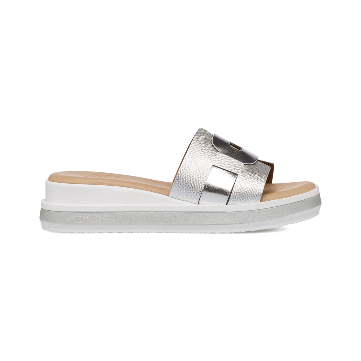 Ciabatte da donna argento e bianco con zeppa 4,5 cm P Soft