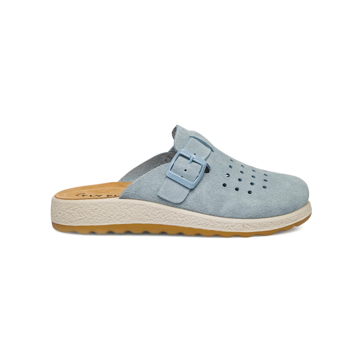 Ciabatte da donna azzurri in pelle scamosciata con sottopiede anti-shock Fly Flot