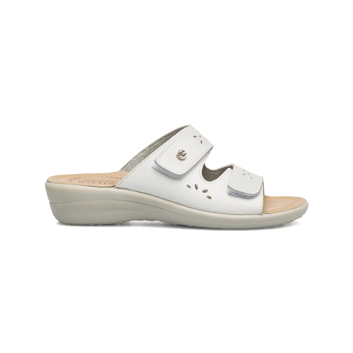 Ciabatte da donna bianche in pelle con sottopiede anatomico Fly Flot