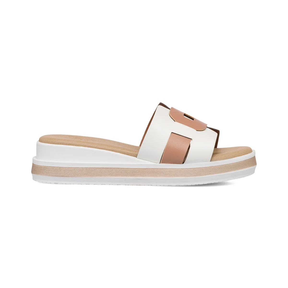 Ciabatte da donna bianco e beige con zeppa 4,5 cm P Soft