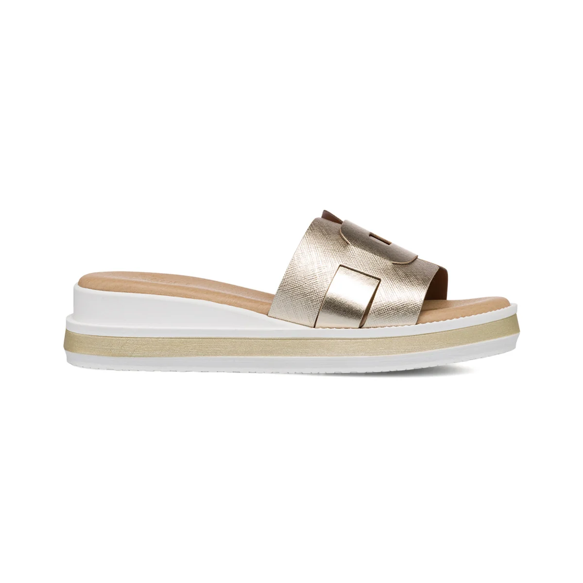 Ciabatte da donna platino e bianco con zeppa 4,5 cm P Soft