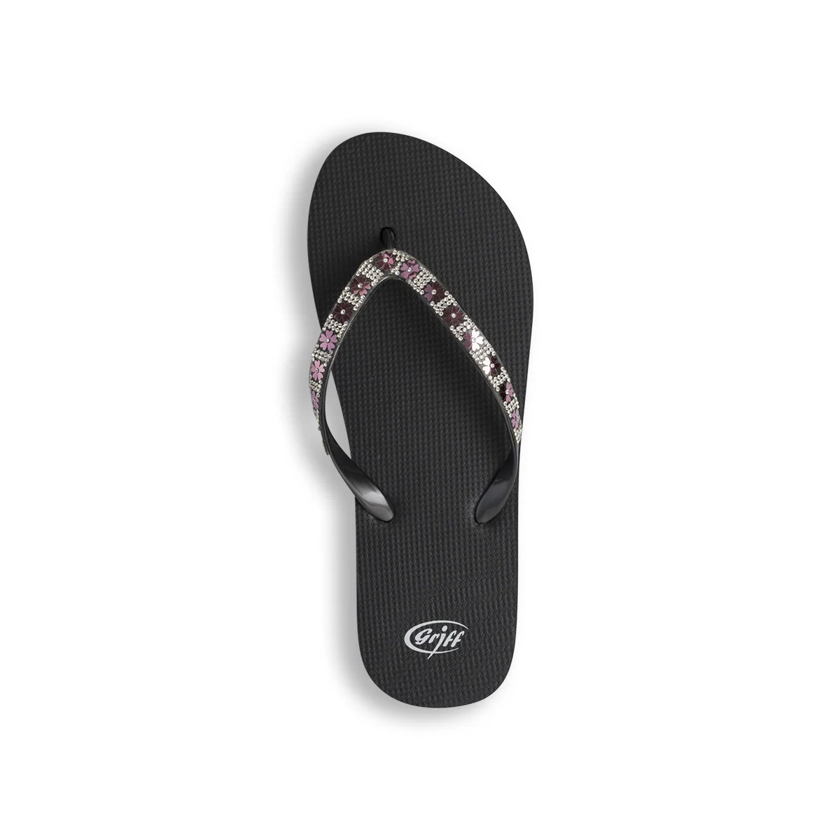 Ciabatte infradito alte nere da Donna con strass e fiori Griff