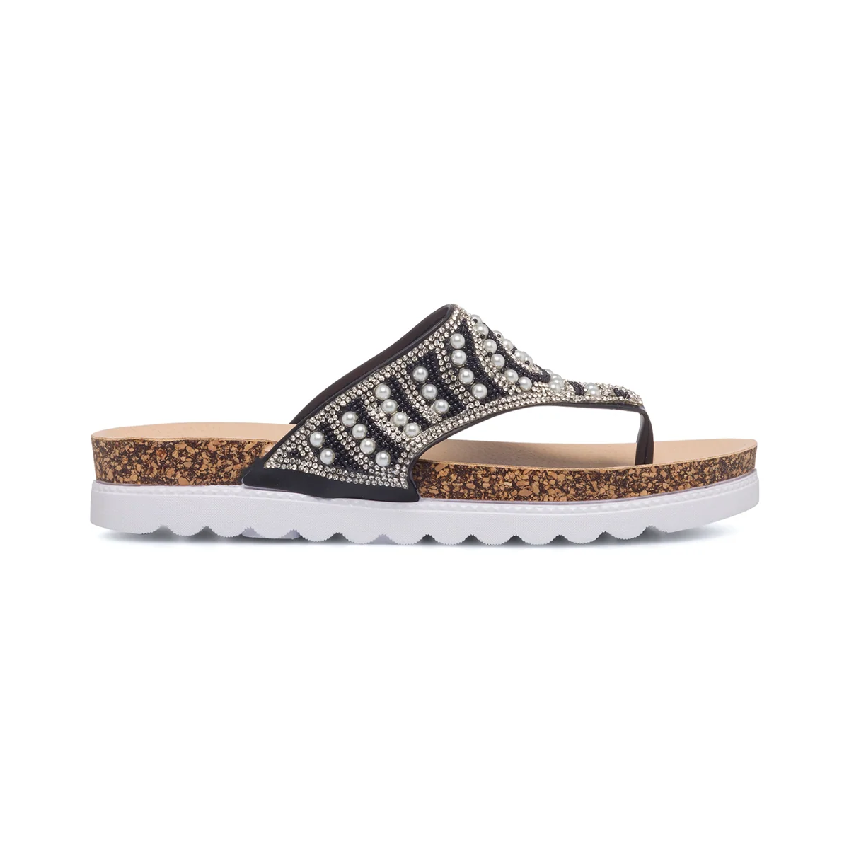 Ciabatte infradito nere da donna con strass e perline Lora Ferres On The Beach