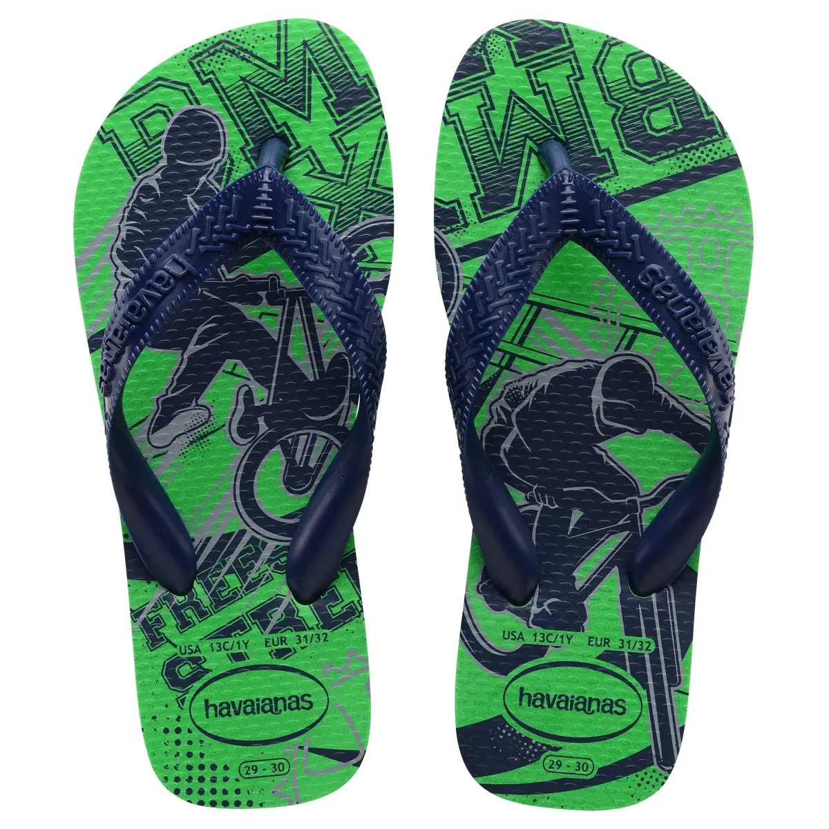 Ciabatte infradito verdi e blu da bambino Havaianas Kids Athletic