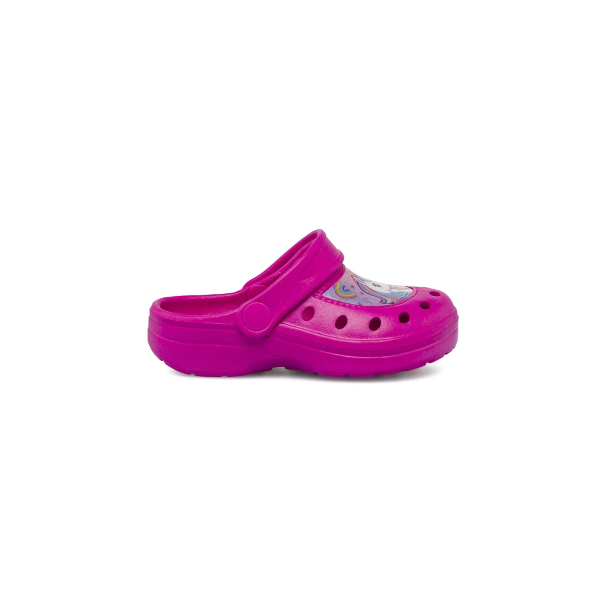 Ciabatte sabot fucsia da Bambina con patch e fori Unicorno
