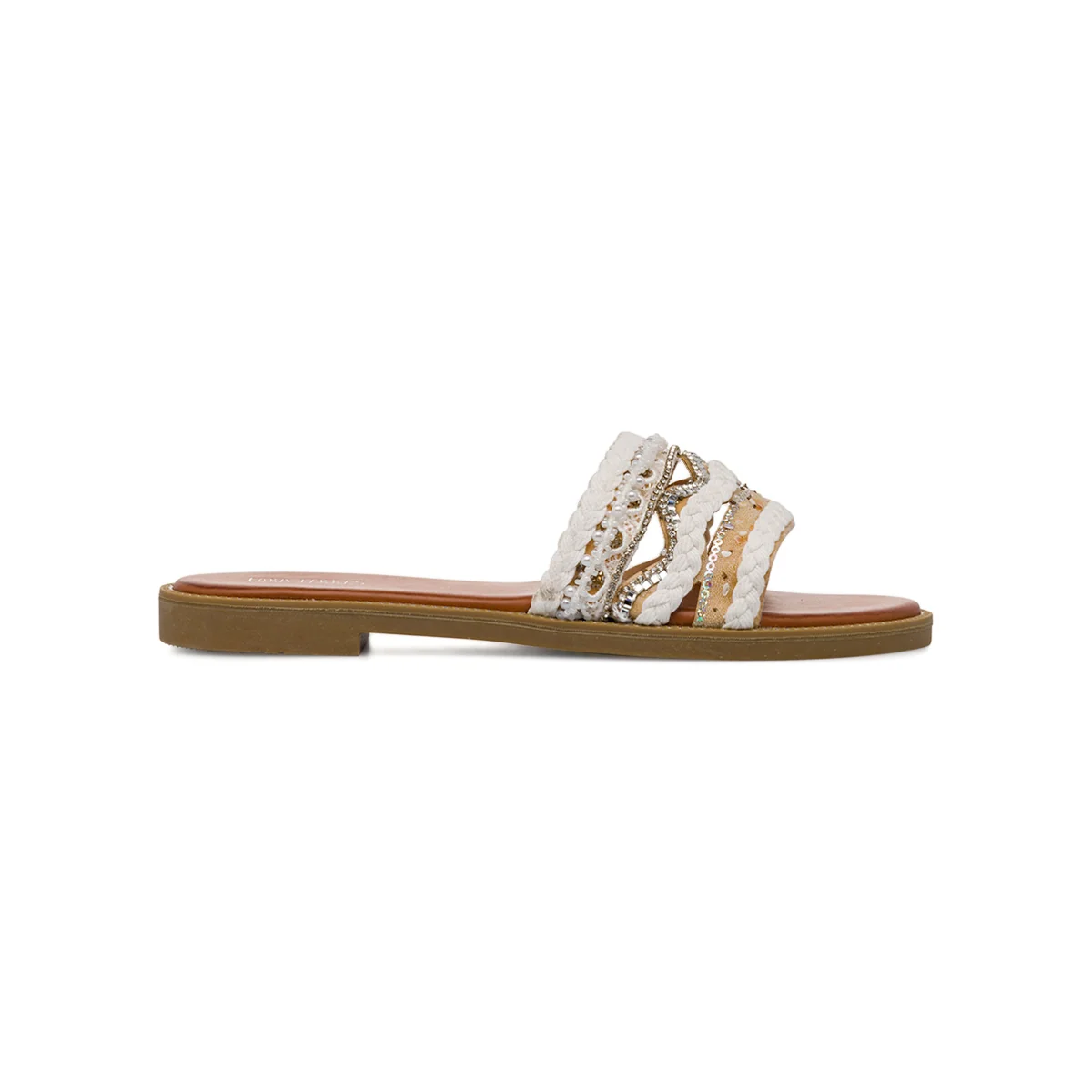Ciabattine bianche e beige da Donna con dettaglio strass Lora Ferres