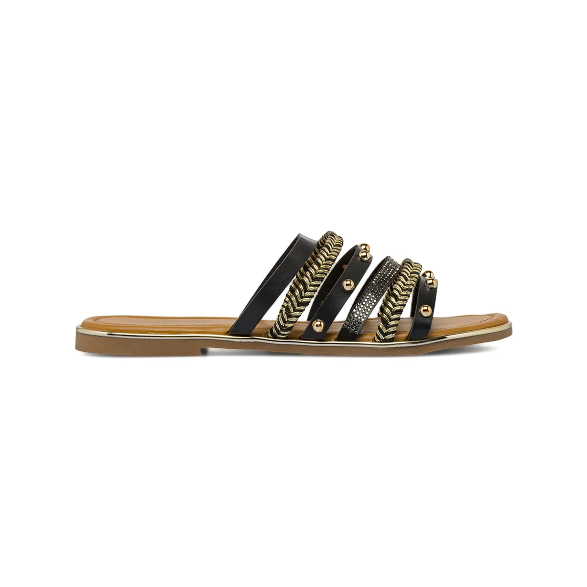 Ciabattine multi-fascia da Donna neri con dettagli strass Lora Ferres