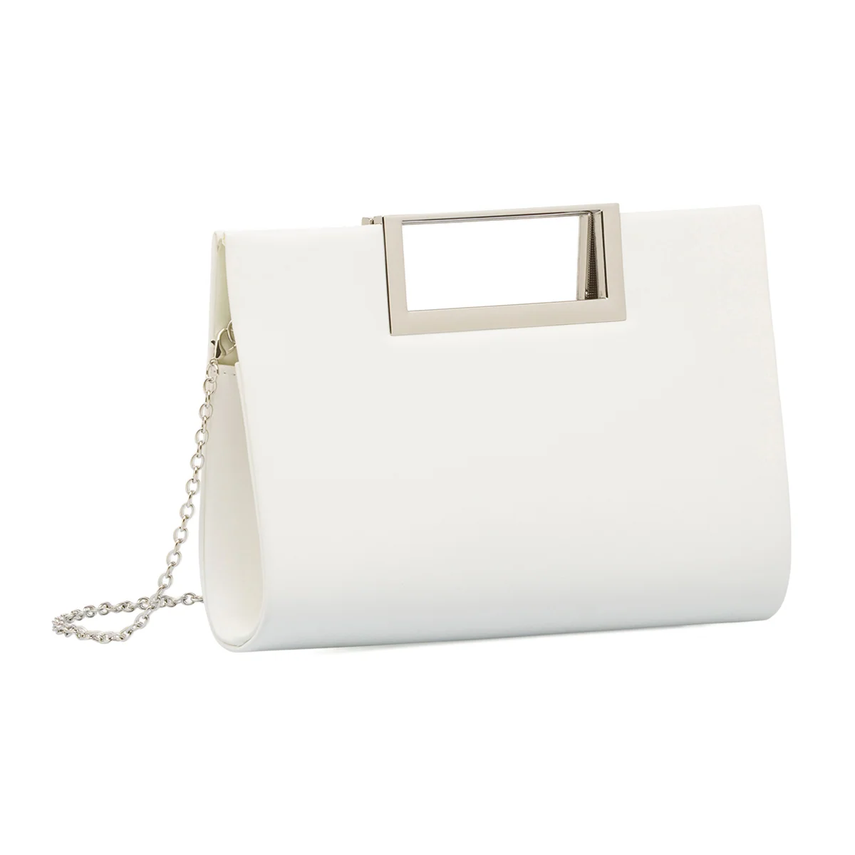 Clutch rigida Bianca da Donna con manico in metallo Lora Ferres