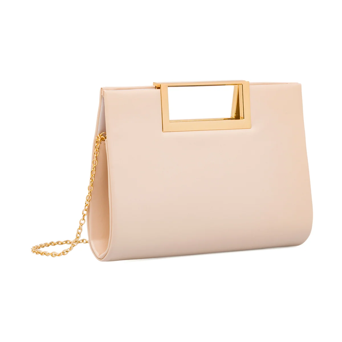 Clutch Rosa rigida con manico integrato dorato e catena removibile Lora Ferres