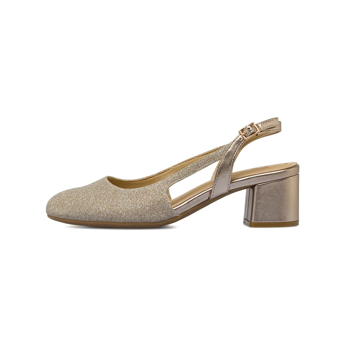 Décolleté da donna beige glitterate con tacco a colonna 5 cm P Soft