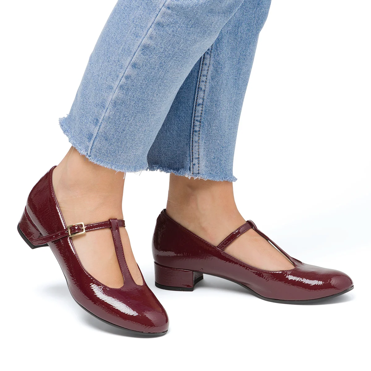 Décolleté da donna bordeaux effetto lucido Lora Ferres con tacco 3 cm