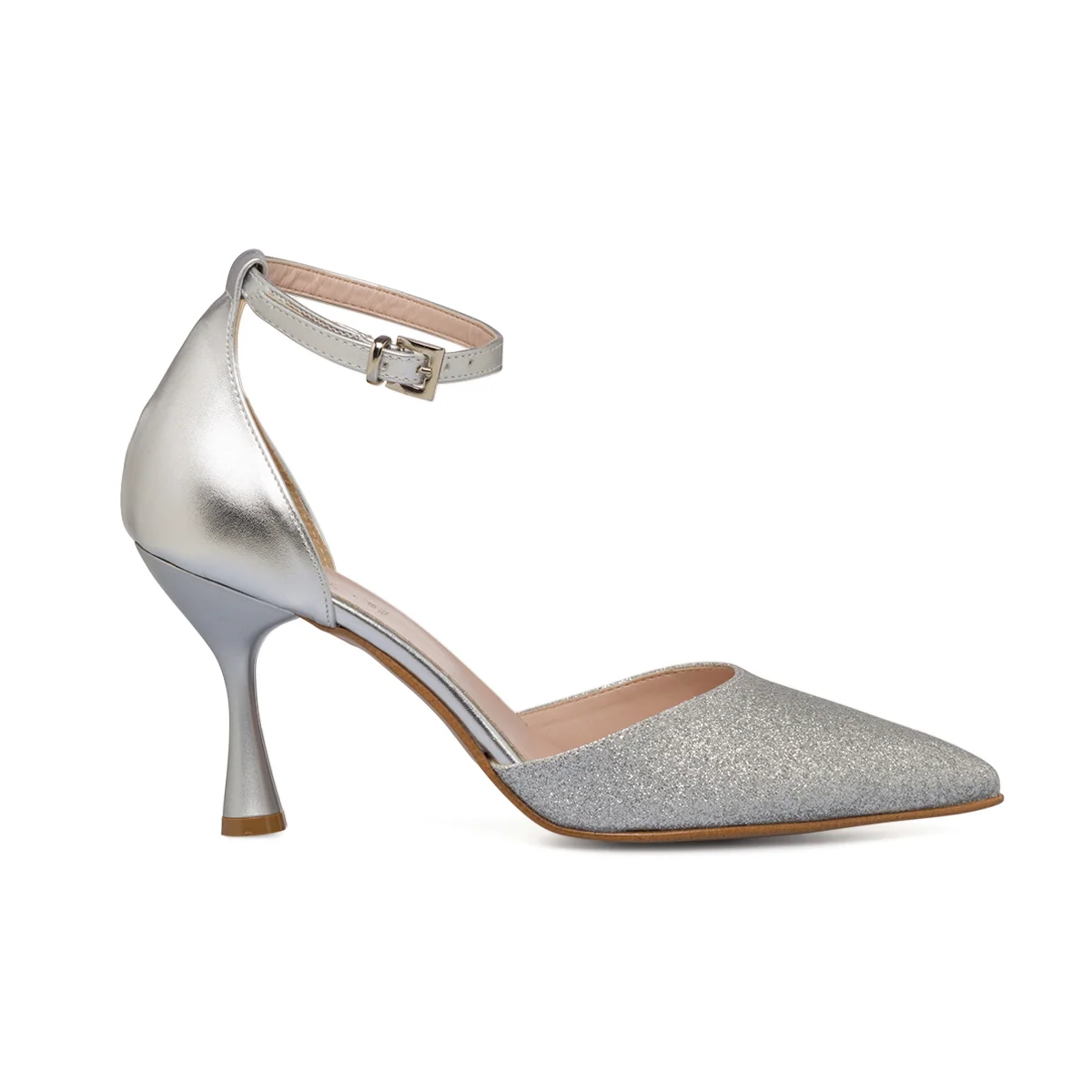 Décolleté gioiello argento glitterate con tacco a rocchetto 8 cm Lora Ferres