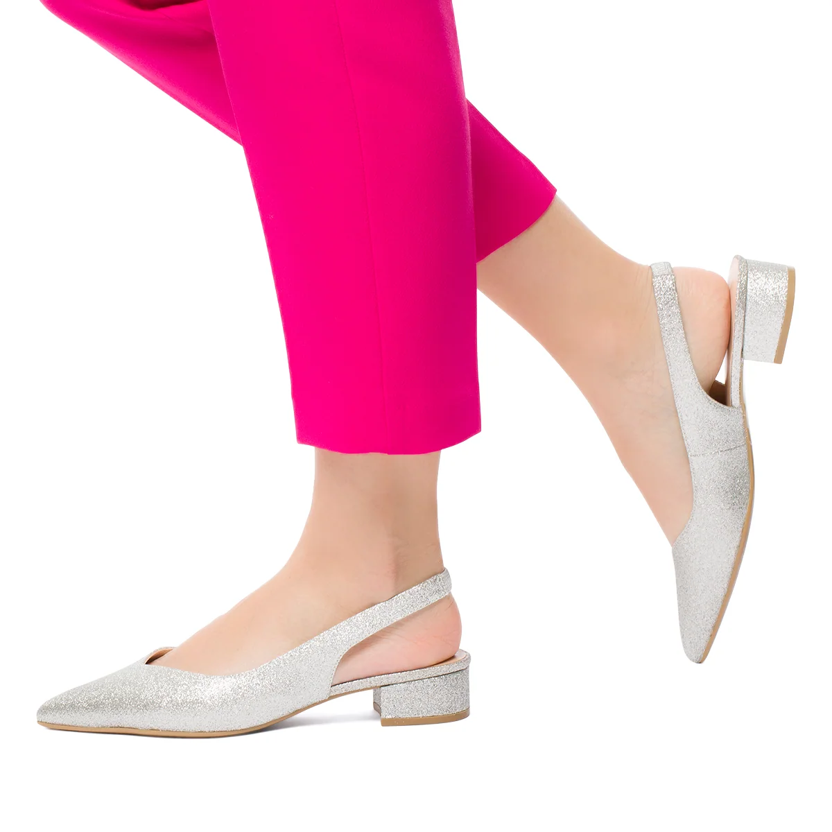 Décolleté gioiello slingback argento glitterate con tacco 3 cm Lora Ferres
