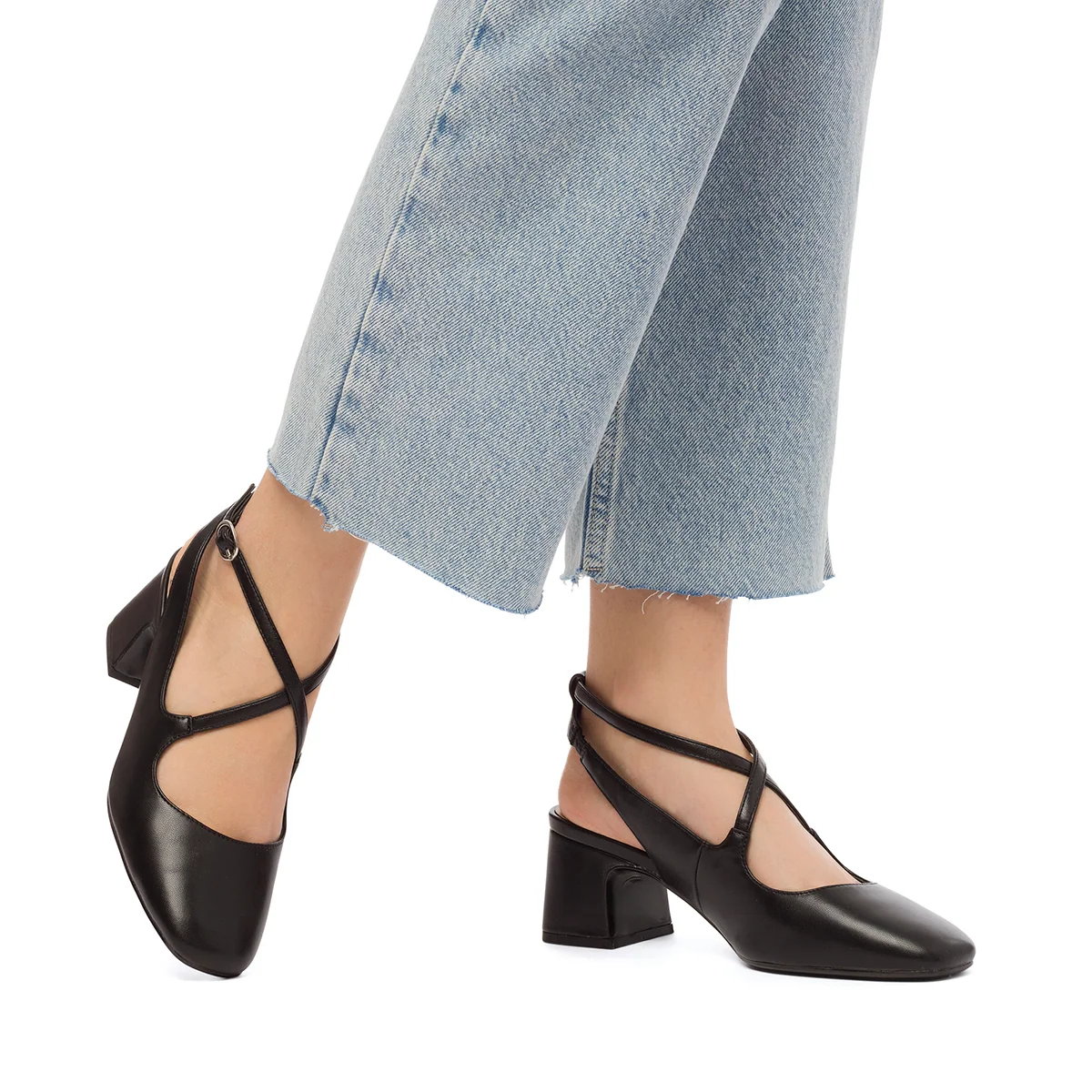 Décolleté nere con cinturini incrociati e tacco a blocco 5,5 cm Swish Jeans