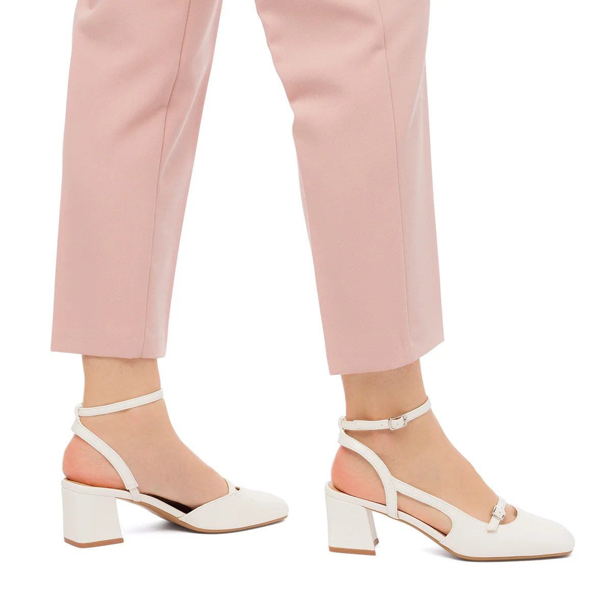 Décolleté slingback bianche con cinturino alla caviglia e tacco a blocco 6 cm Swish Jeans