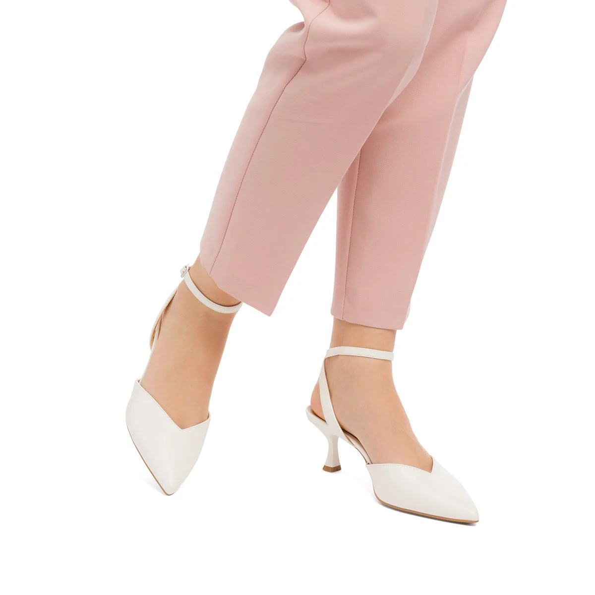 Décolleté slingback bianche con cinturino alla caviglia e tacco a rocchetto 5 cm Swish Jeans