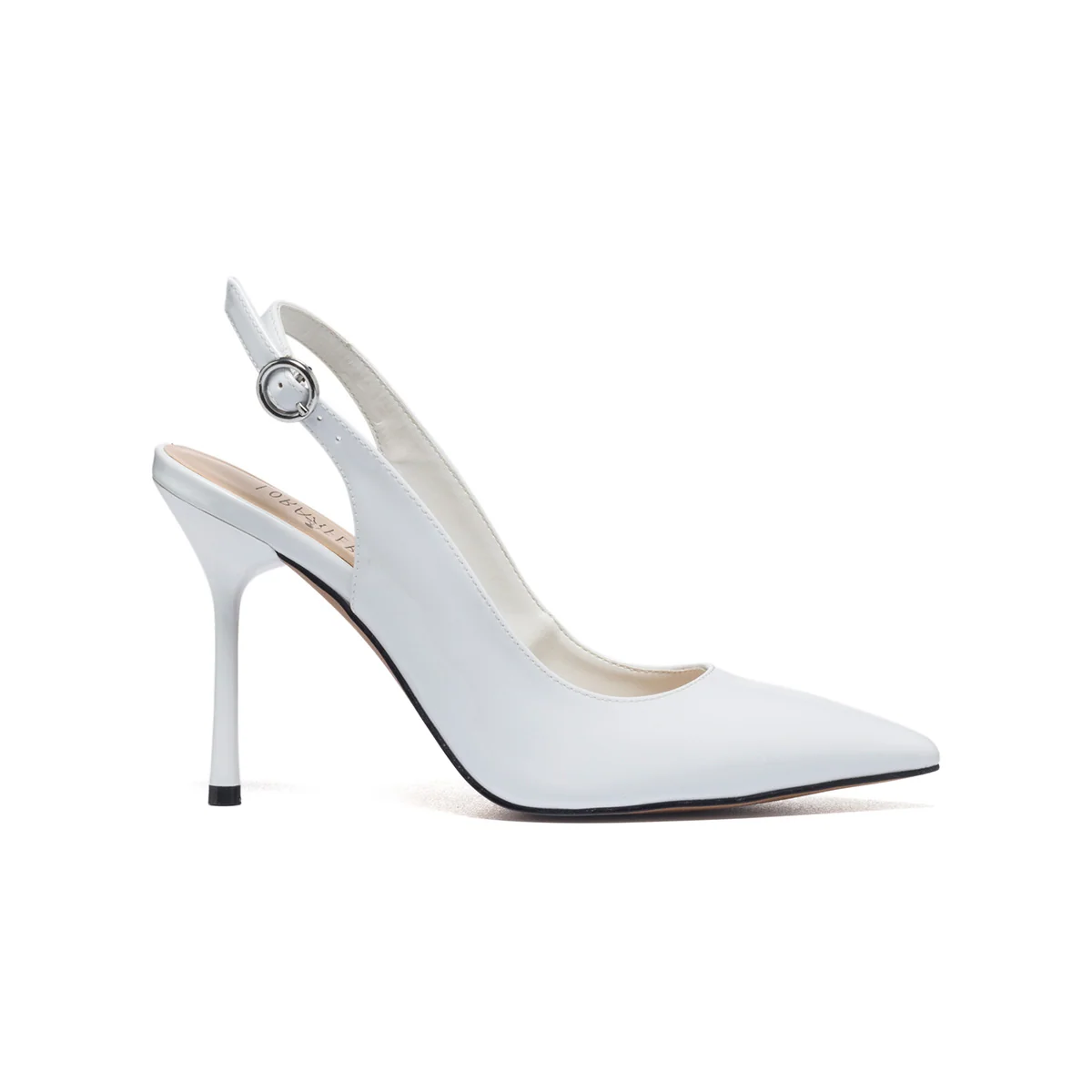 Décolleté slingback bianche effetto vernice Lora Ferres
