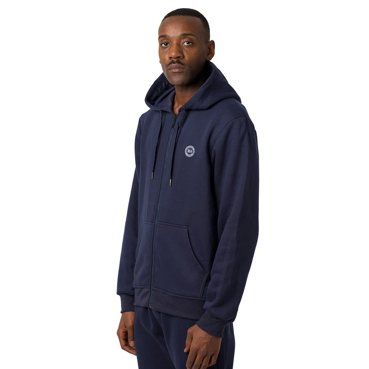 Felpa basic blu da uomo full zip con cappuccio e tasca a patta Marshall