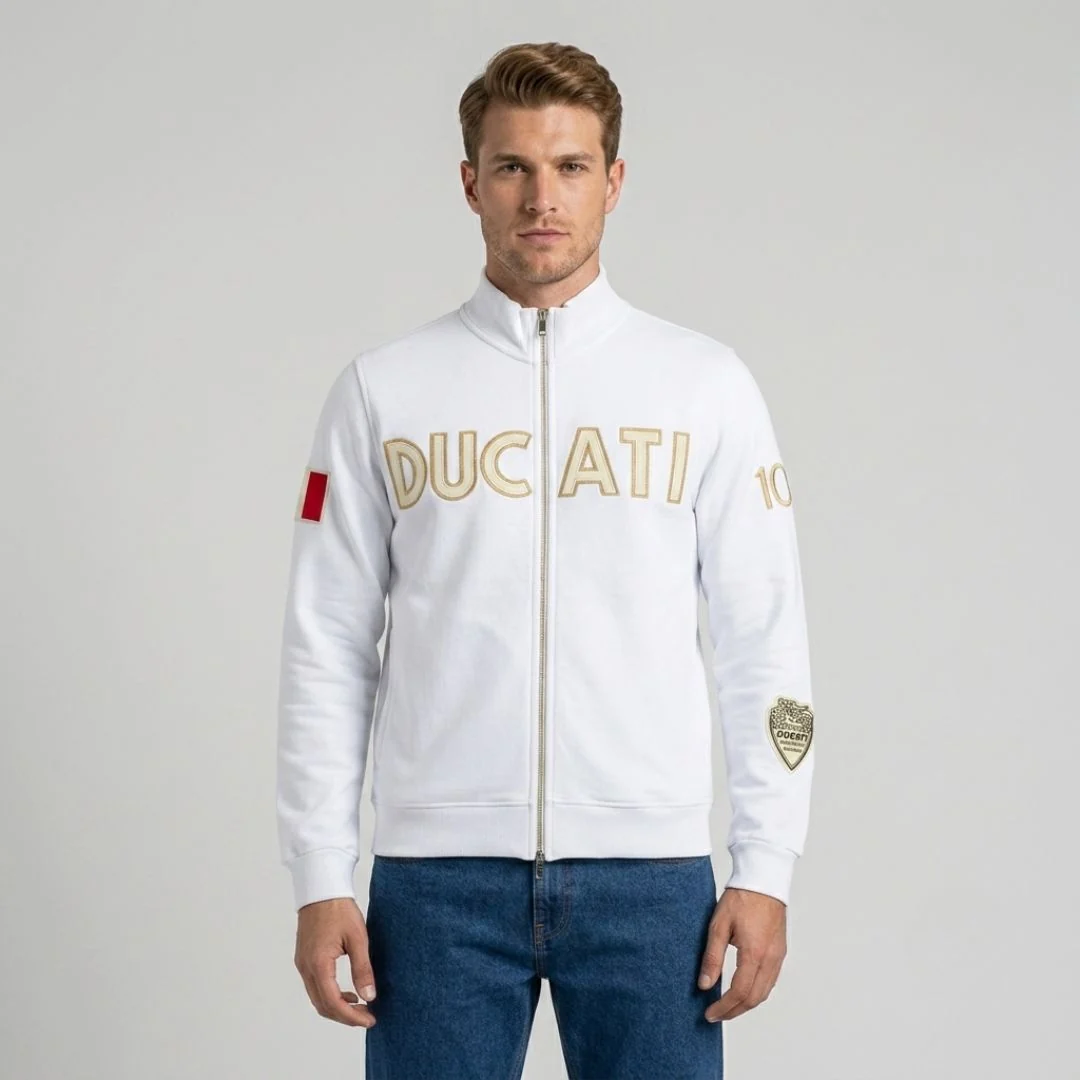 Felpa bianca uomo con zip Limited Edition Ducati 100